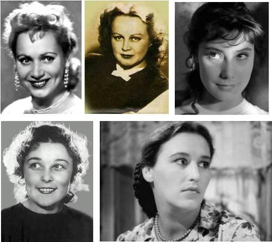 Вверху слева направо: Смирнова, Окуневская, Самойлова; внизу Васильева и Мордюкова